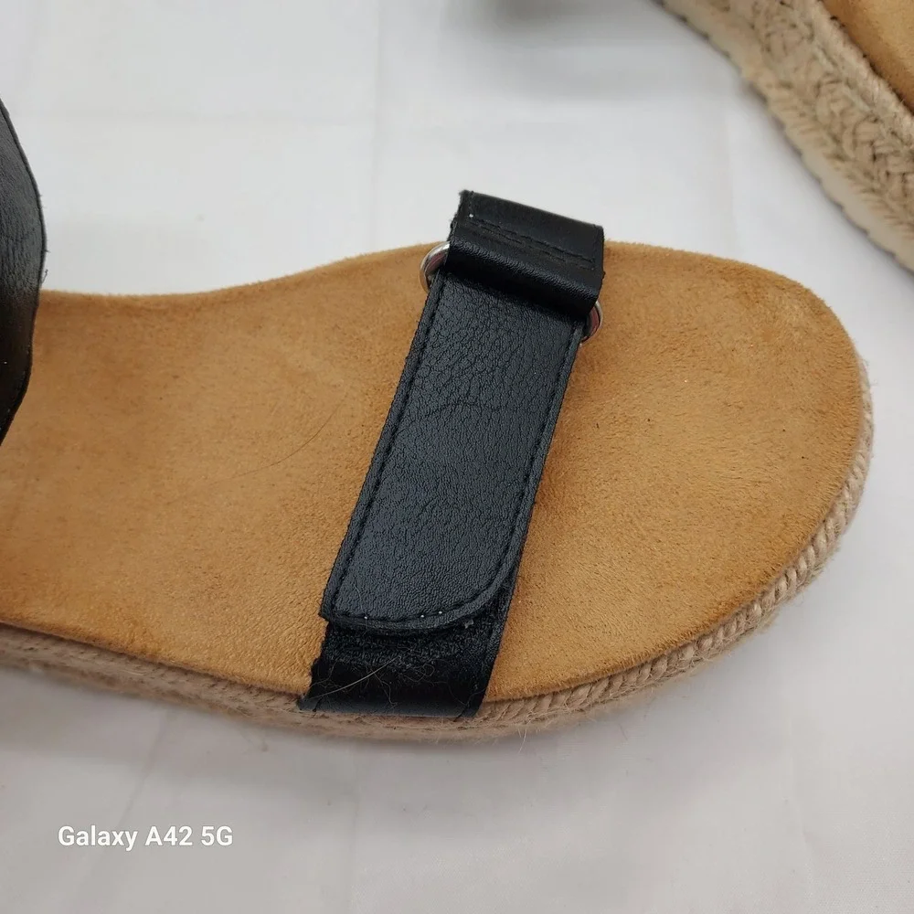 Sun + Stone Rylaan Black Espadrille Platform Wedge Sandals 6M F42199